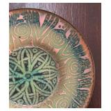 MB - Vintage Enamel Plate with Green and Pink Abstract Design