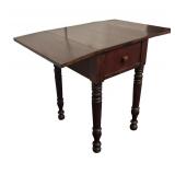 BR - Vintage Drop Leaf Side Table with Drawer and Turned Legs
