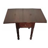BR - Vintage Drop Leaf Side Table with Drawer and Turned Legs