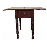 BR - Vintage Drop Leaf Side Table with Drawer and Turned Legs