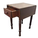 BR - Vintage Drop Leaf Side Table with Drawer and Turned Legs