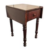 BR - Vintage Drop Leaf Side Table with Drawer and Turned Legs