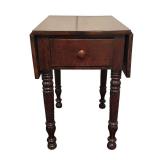 BR - Vintage Drop Leaf Side Table with Drawer and Turned Legs