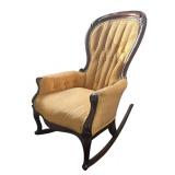 BR -Antique Upholstered Rocking Chair with Carved Wood Frame