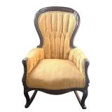 BR -Antique Upholstered Rocking Chair with Carved Wood Frame