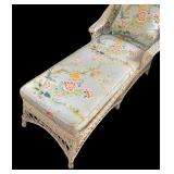 BR - Vintage White Wicker Lounge Chair with Floral Cushions