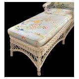 BR - Vintage White Wicker Lounge Chair with Floral Cushions
