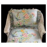 BR - Vintage White Wicker Lounge Chair with Floral Cushions