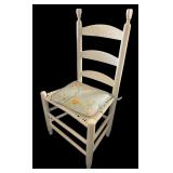 BR - Vintage White Wicker Desk with Glass Top and Chair