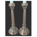 BR - Vintage Silver Candleholders and Majolica Leaf Dish