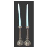 BR - Vintage Silver Candleholders and Majolica Leaf Dish