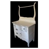 BR - Vintage White Wash Stand with Drawers and Cabinet