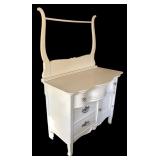 BR - Vintage White Wash Stand with Drawers and Cabinet