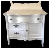 BR - Vintage White Wash Stand with Drawers and Cabinet