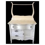 BR - Vintage White Wash Stand with Drawers and Cabinet