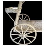 P - Vintage White Wicker Serving Cart with Glass Top