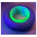 P - Vintage Kelly-Springfield Uranium Glass Tire Ashtray