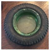 P - Vintage Kelly-Springfield Uranium Glass Tire Ashtray
