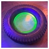 P - Vintage Kelly-Springfield Uranium Glass Tire Ashtray