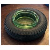 P - Vintage Kelly-Springfield Uranium Glass Tire Ashtray