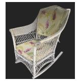 P - Vintage White Wicker Rocking Chair