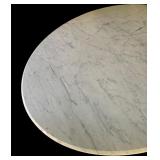 P - Vintage Marble Top Round Table with Wooden Barrel Base