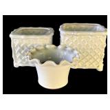 P - Set of 3 White Ceramic Planter Pots by Department 56, Bachmas and More