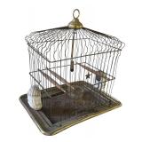 P - Vintage Metal Bird Cage with Brass Accents and Feeders