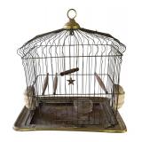 P - Vintage Metal Bird Cage with Brass Accents and Feeders
