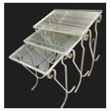 P - Set of 3 Vintage Iron and Glass Nesting Tables