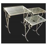 P - Set of 3 Vintage Iron and Glass Nesting Tables