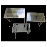 P - Set of 3 Vintage Iron and Glass Nesting Tables