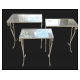 P - Set of 3 Vintage Iron and Glass Nesting Tables