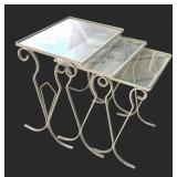 P - Set of 3 Vintage Iron and Glass Nesting Tables