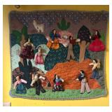 K - Vintage Handcrafted Tapestry with Folk Art Dolls