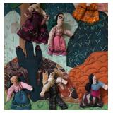 K - Vintage Handcrafted Tapestry with Folk Art Dolls