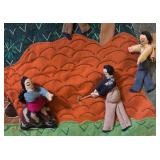 K - Vintage Handcrafted Tapestry with Folk Art Dolls