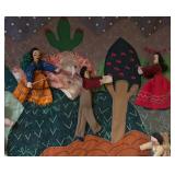 K - Vintage Handcrafted Tapestry with Folk Art Dolls