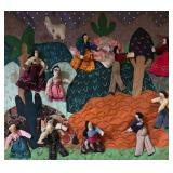 K - Vintage Handcrafted Tapestry with Folk Art Dolls