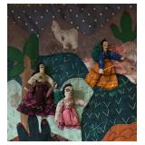 K - Vintage Handcrafted Tapestry with Folk Art Dolls