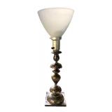 P - Vintage Decorative Table Lamp with Embossed Metal Base and Frosted Glass Shade