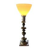 P - Vintage Decorative Table Lamp with Embossed Metal Base and Frosted Glass Shade