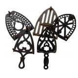 P - Set of 5 Vintage Cast Iron Trivets Assorted Designs