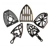 P - Set of 5 Vintage Cast Iron Trivets Assorted Designs