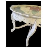 P - Vintage Glass Top Coffee Table with Ornate Wood Frame