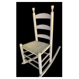 P - Vintage White Ladder Back Rocking Chair with Woven Seat