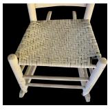 P - Vintage White Ladder Back Rocking Chair with Woven Seat