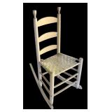 P - Vintage White Ladder Back Rocking Chair with Woven Seat