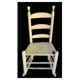 P - Vintage White Ladder Back Rocking Chair with Woven Seat