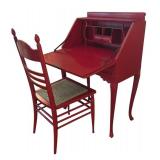 FR - Vintage Red Secretary Desk with Coordinating Chair